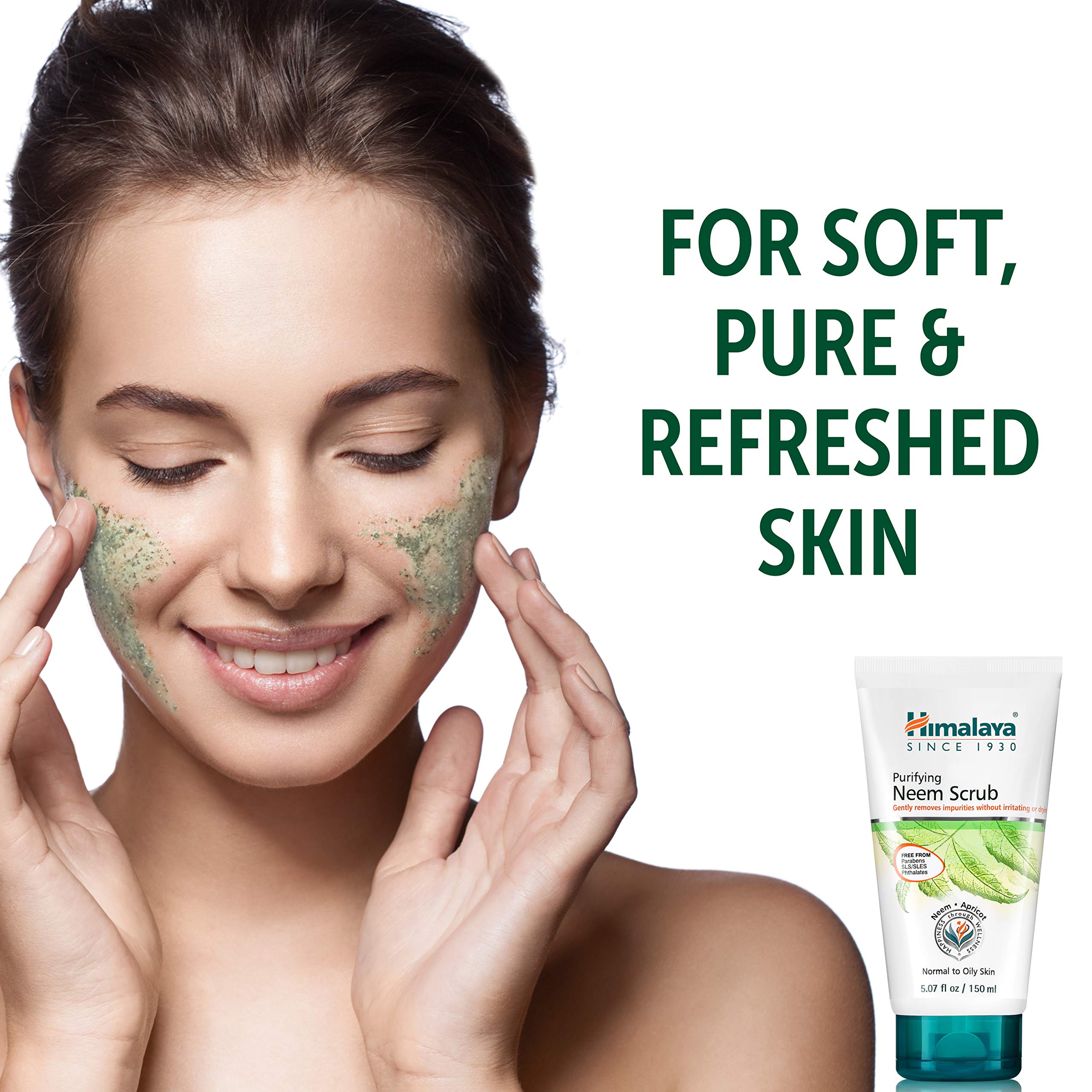Front packaging of Himalaya Purifying Neem Scrub emphasizes clean formula.