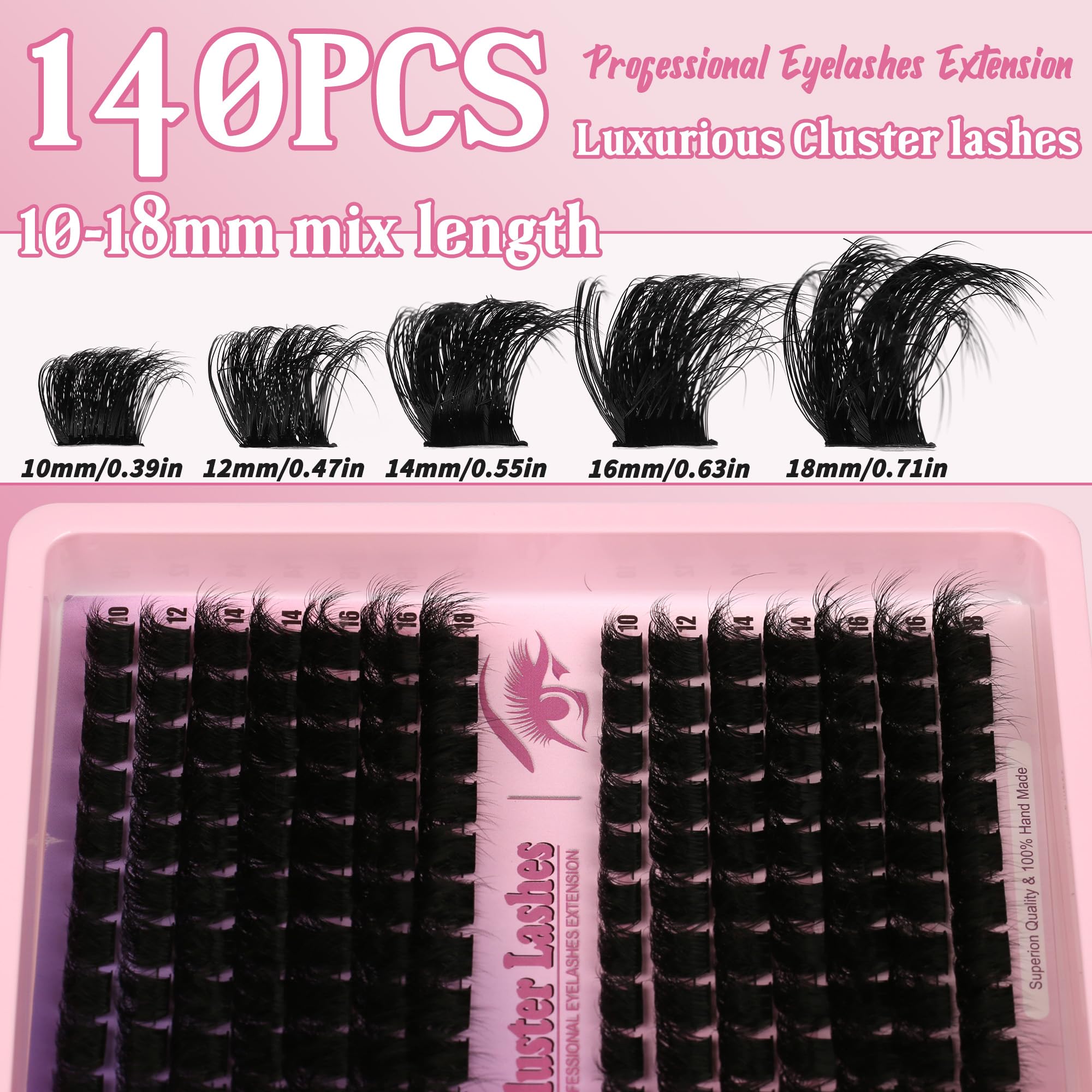 Himirell lash clusters with mixed 9–18mm lengths for versatile styling.