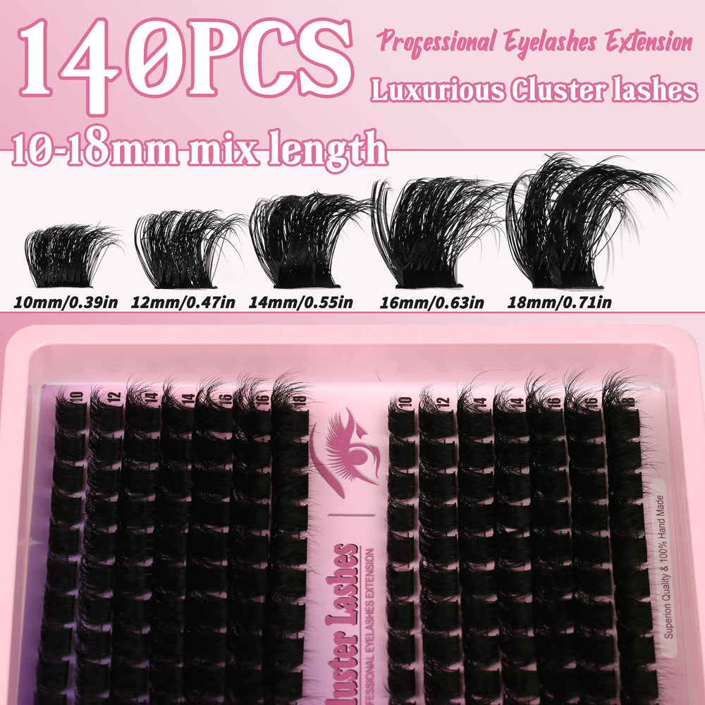 Himirell lash clusters with mixed 9–18mm lengths for versatile styling.
