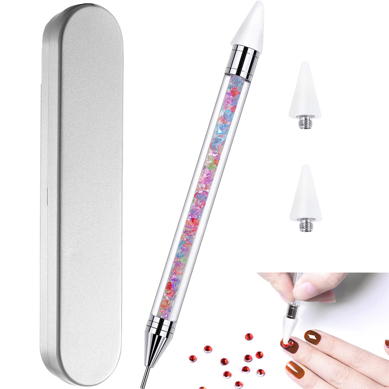 HiMo nail rhinestone picker with pink handle, dual-ended for precise placement.