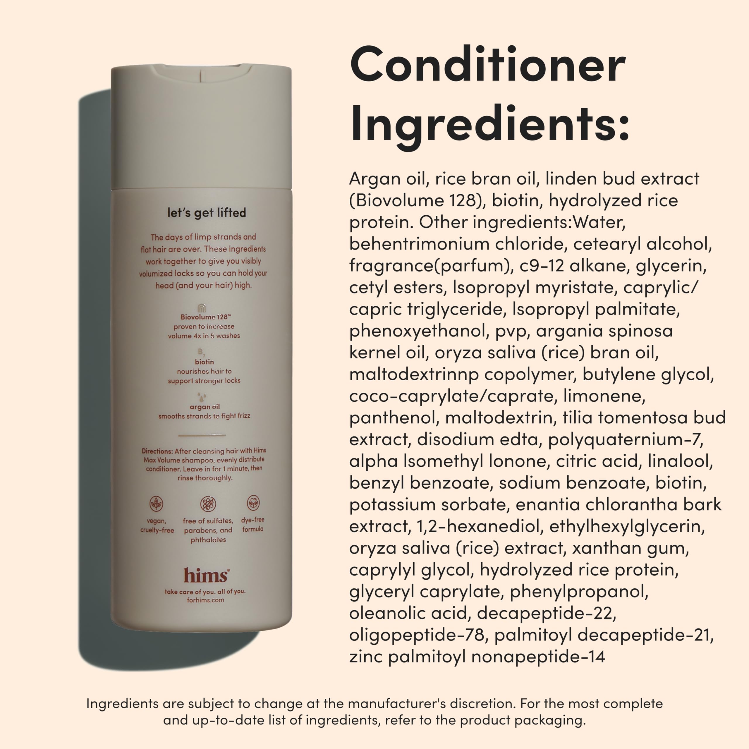 Hims Biotin and argan blend lifting hair strands.