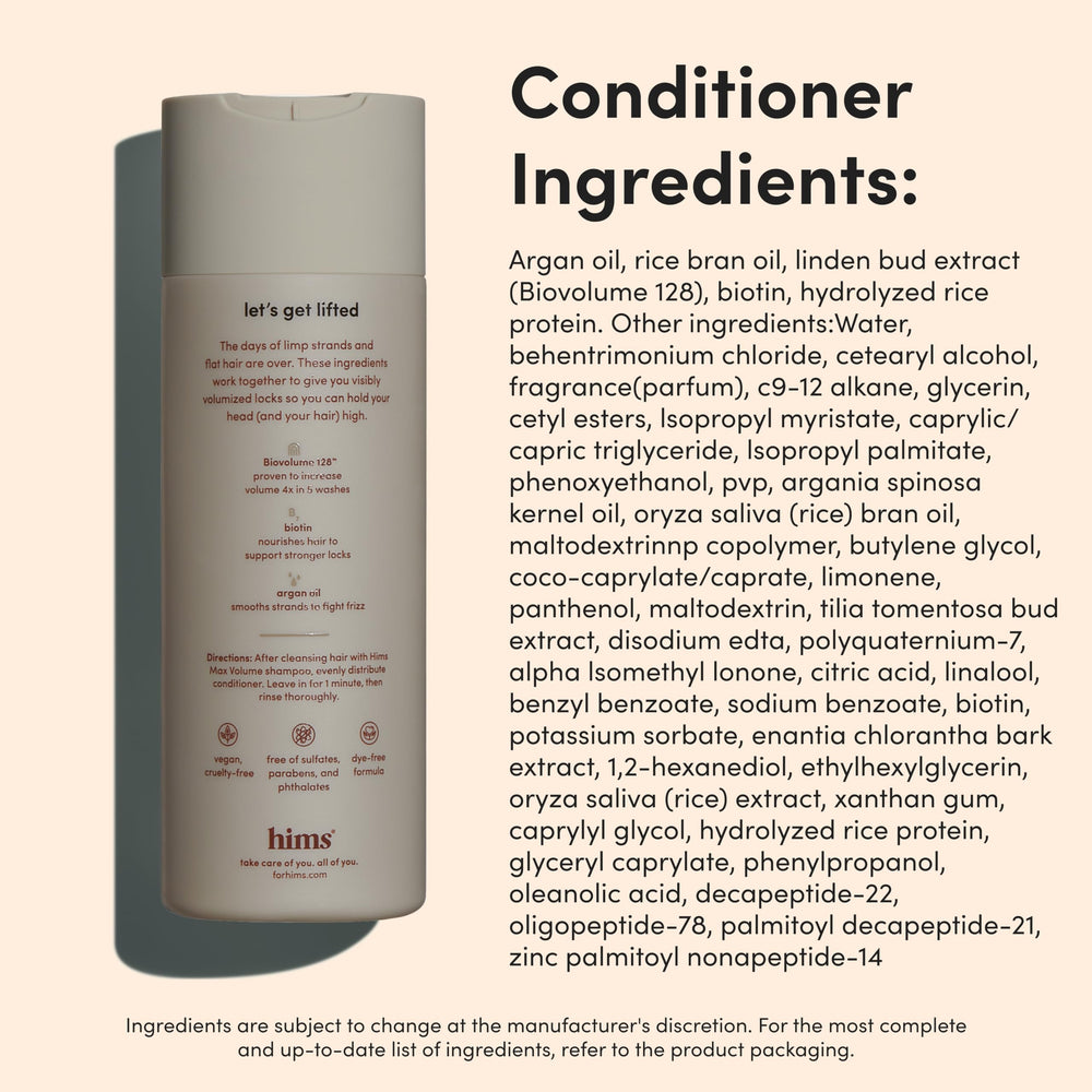 Hims Biotin and argan blend lifting hair strands.