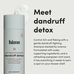 Hims & Hers Dandruff Detox Shampoo being poured to start a refreshing cleanse.