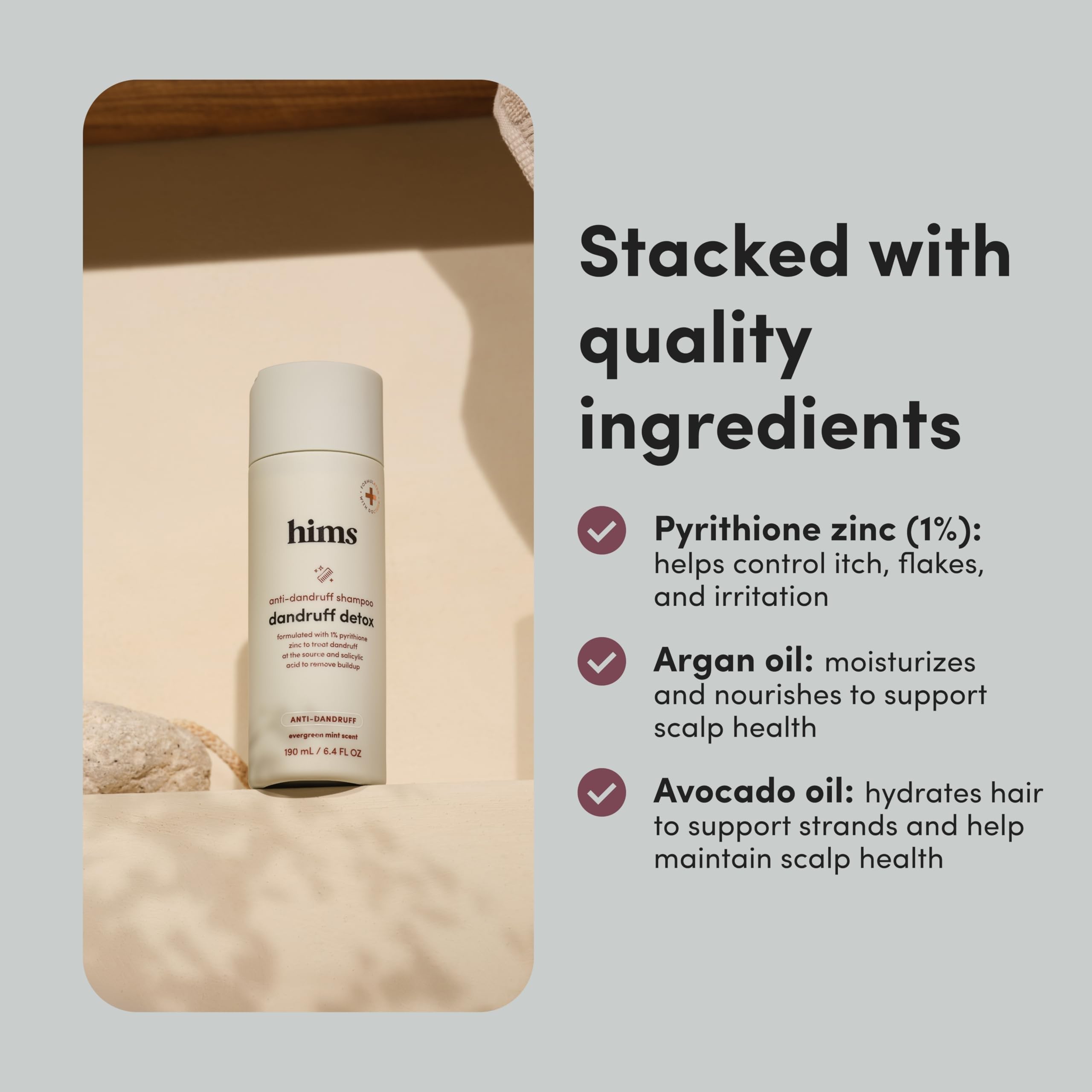 Sulfate-free badge on packaging signaling gentle cleansing for sensitive scalps.