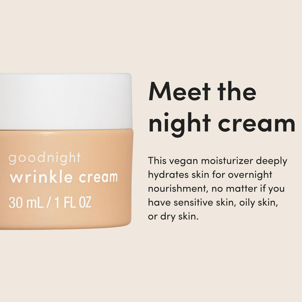 Hims & Hers Goodnight Wrinkle Cream jar texture shown for smooth nightly application.