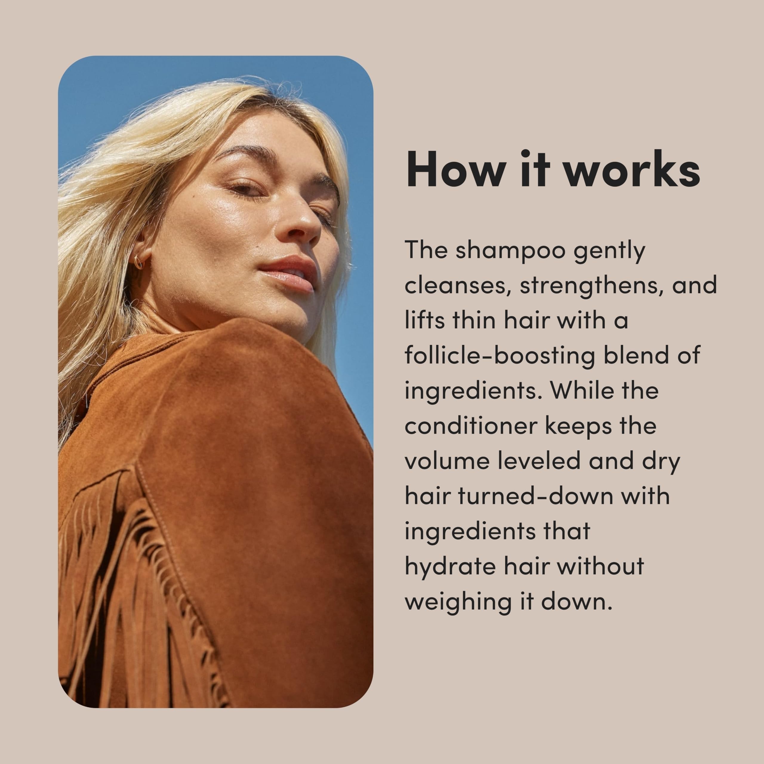 Hims and Hers Biovolume 128 graphic on packaging signals advanced volumizing technology.