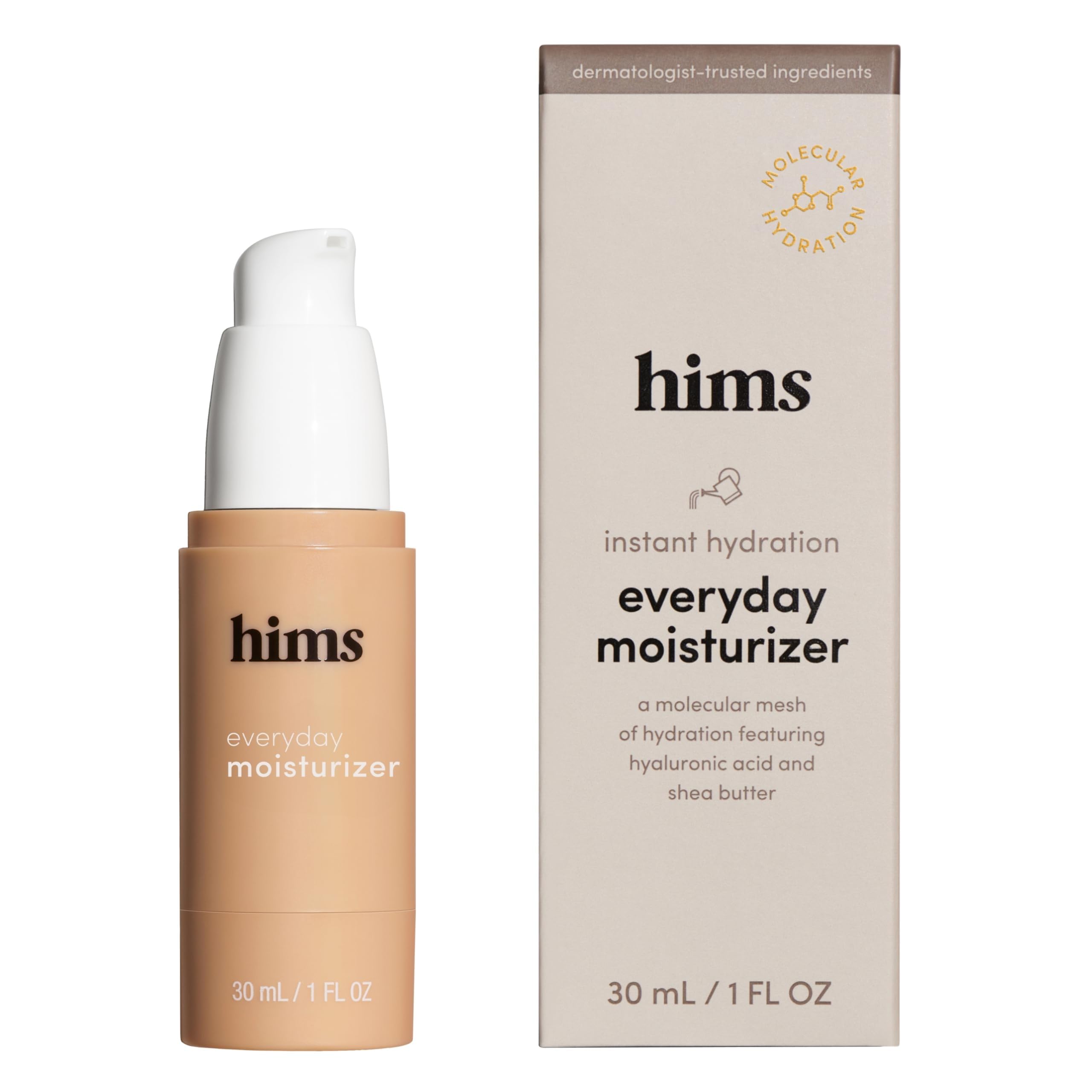 hims everyday moisturizer bottle front showing lightweight hydration for all skin types