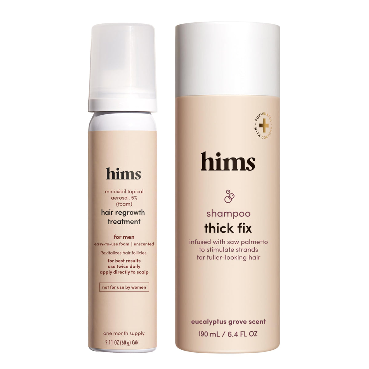 Hims & Hers Thick Fix shampoo bottle with color-safe formula for daily cleansing.