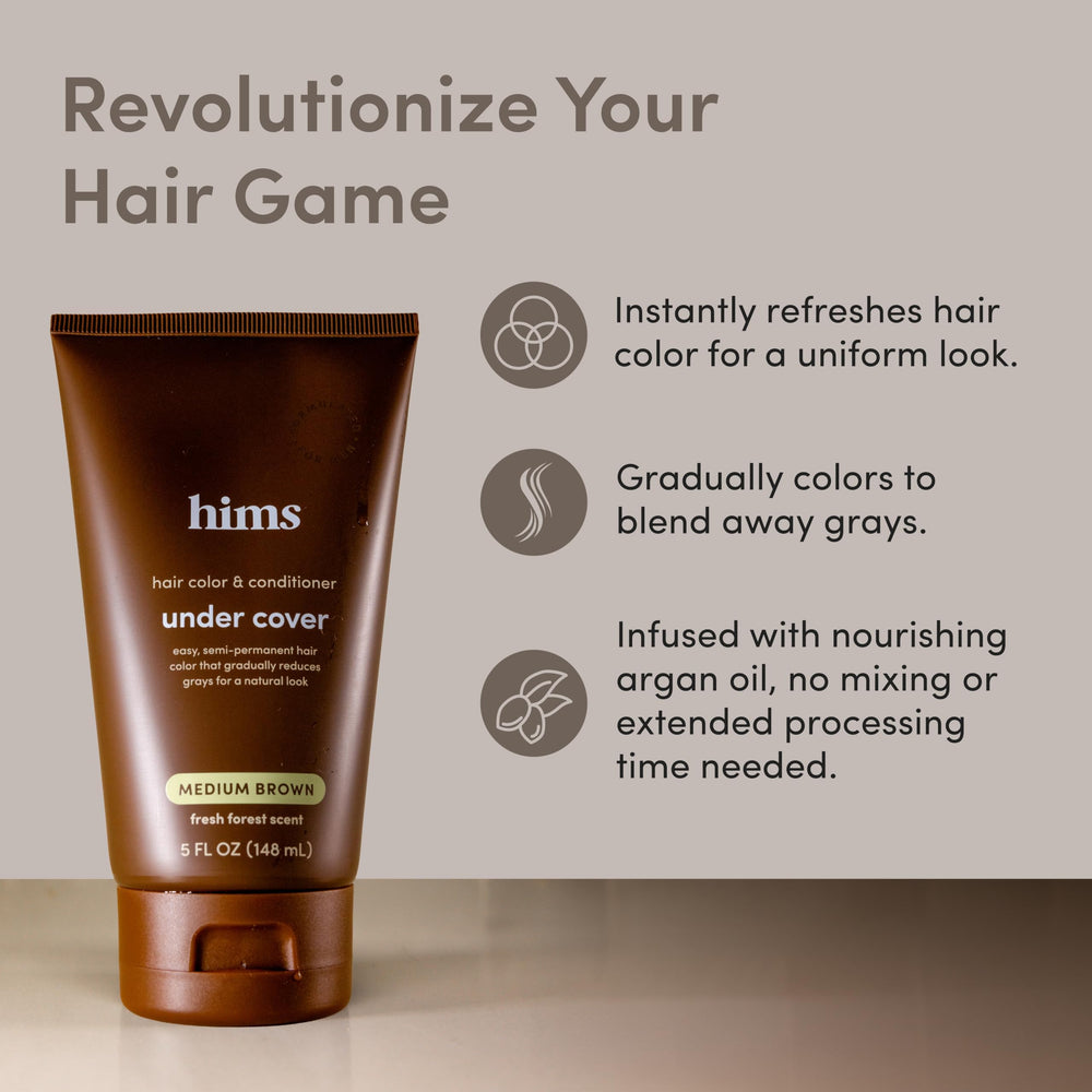Hims & Hers Under Cover bottle back highlights vegan sulfate-free formula.