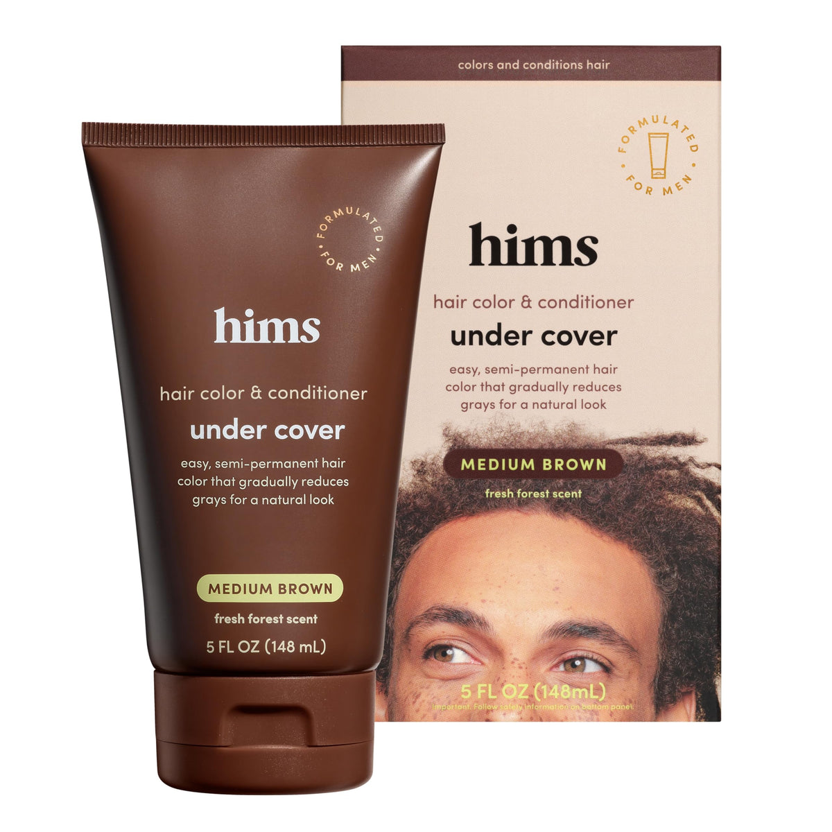 Hims & Hers Under Cover bottle close-up showing natural gray blending.