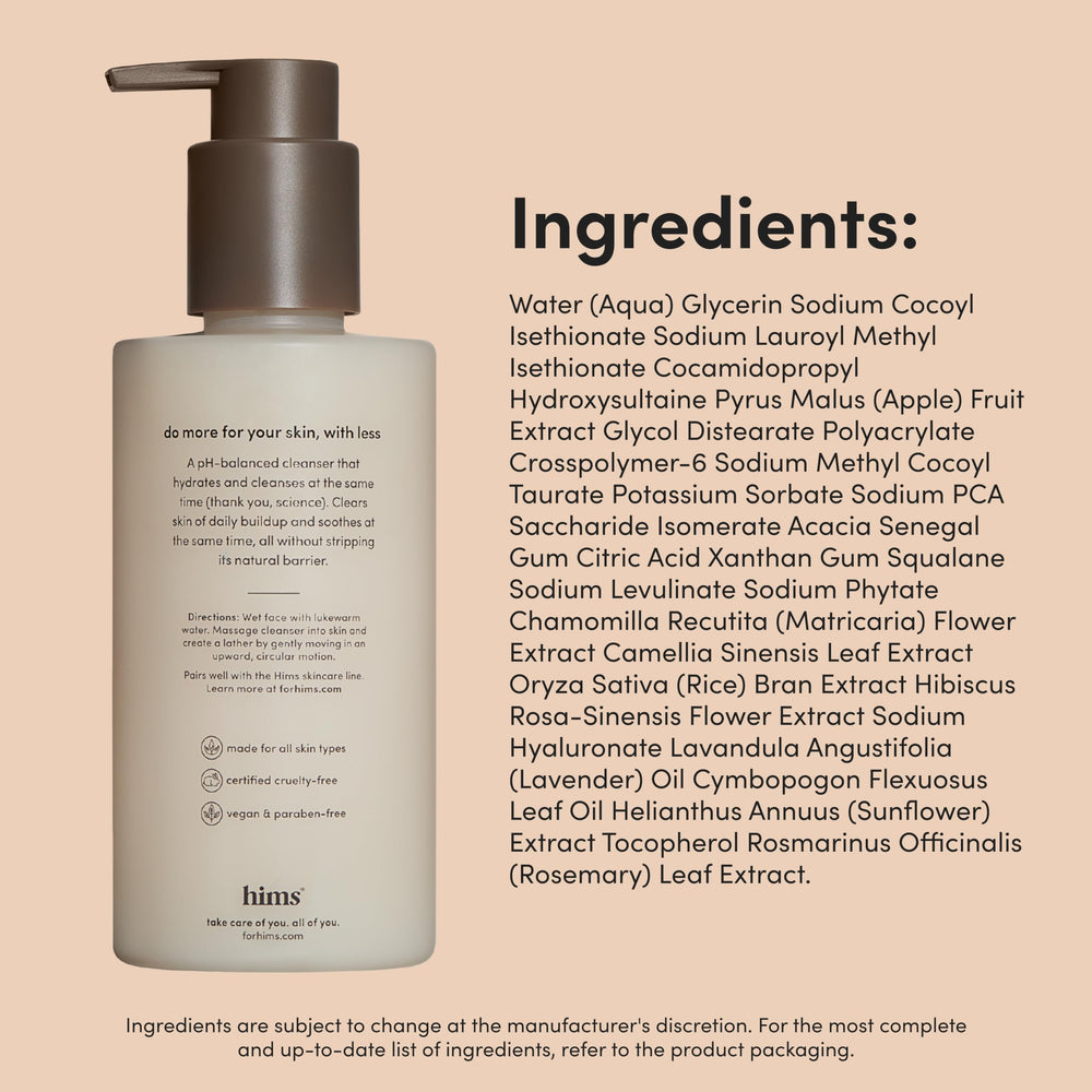 Hims High Tide 2in1 cleanser texture close-up with light foam.