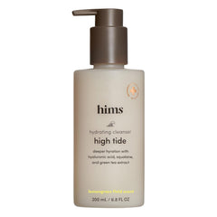 Hims High Tide bottle front view showing a hydrating daily cleanser for balanced skin.
