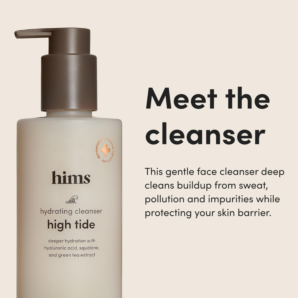 Hims High Tide ingredients label highlights hyaluronic acid and squalane for moisture.