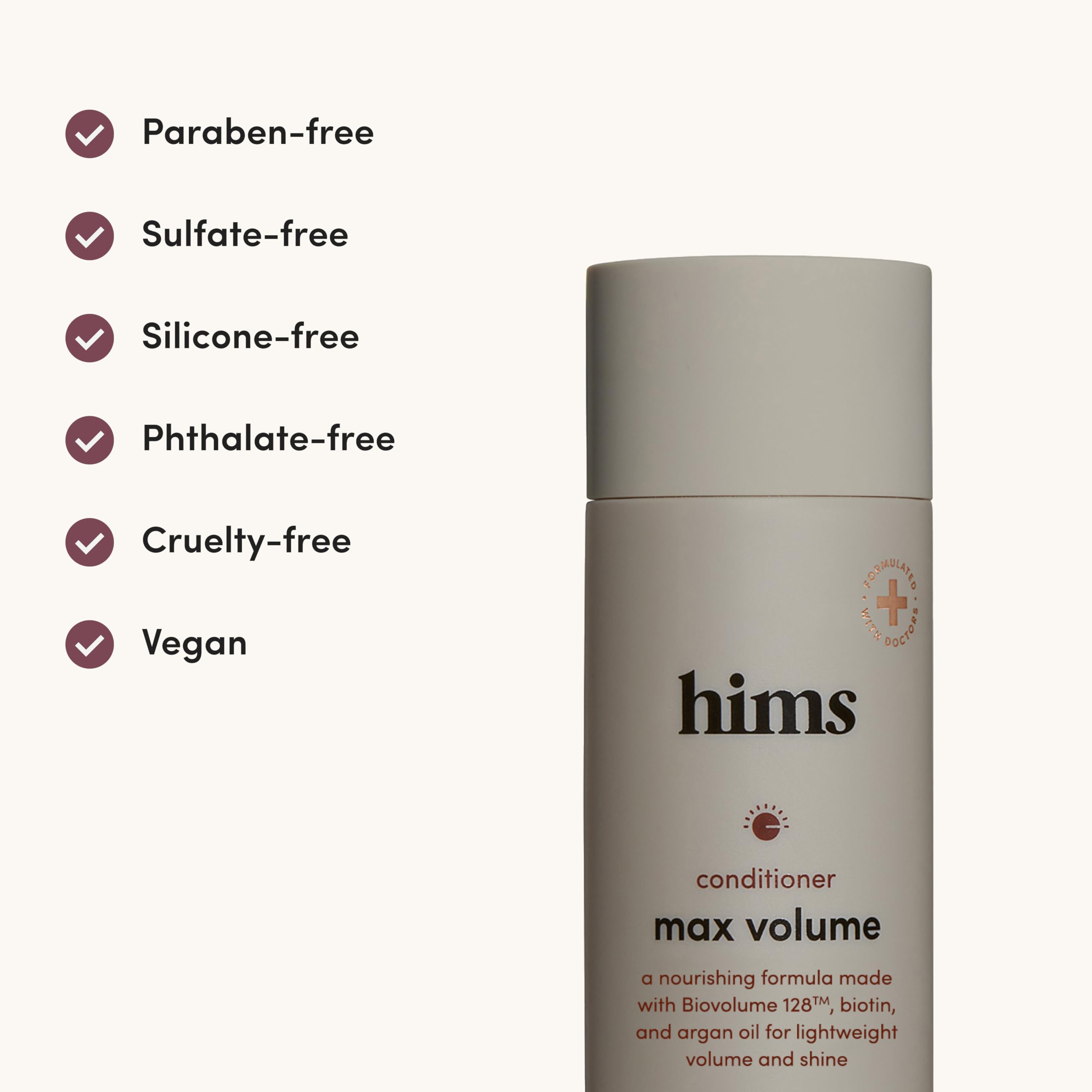 Hims Max Volume 2-pack display emphasizes convenient renewals for ongoing care.