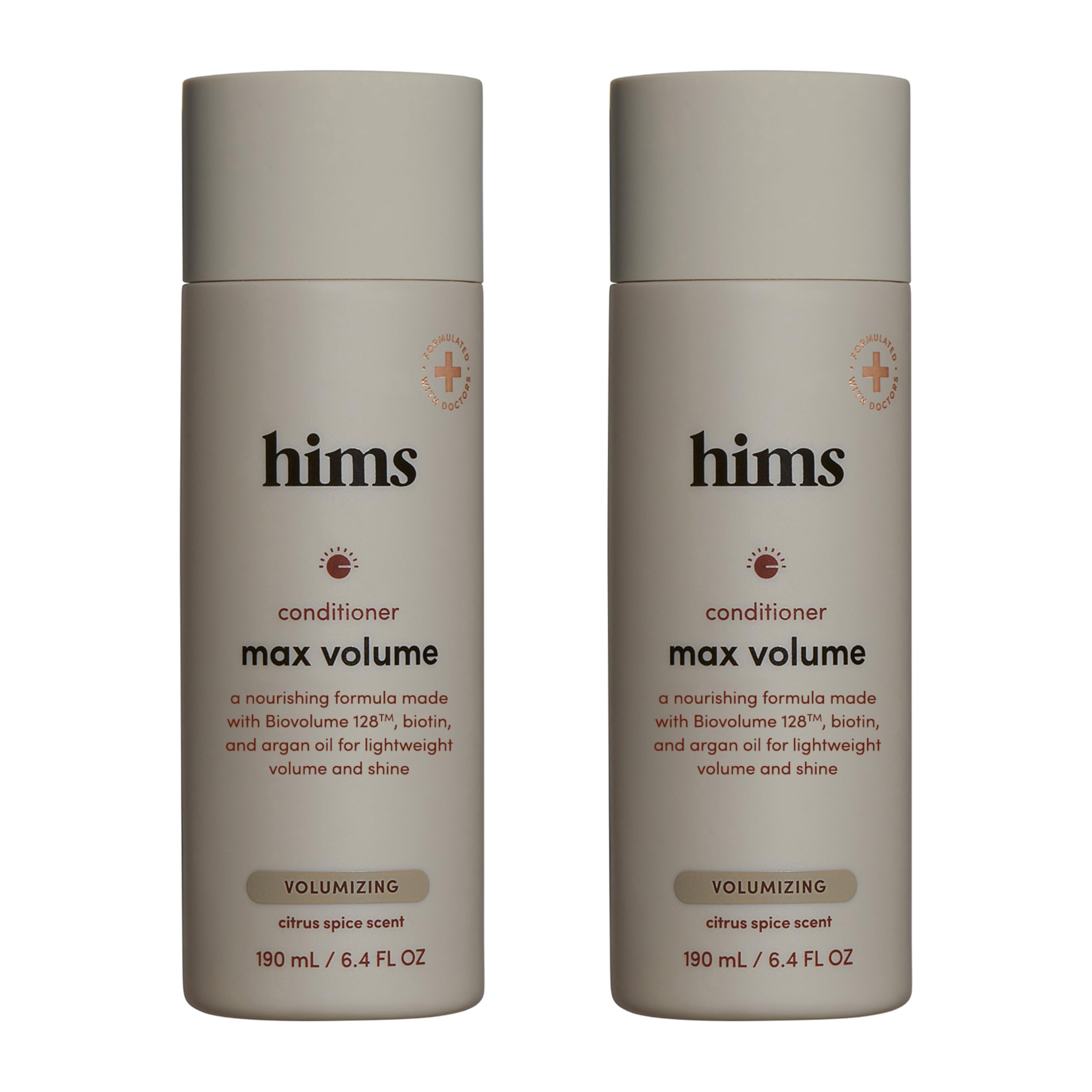Hims Max Volume conditioner bottle front displays citrus spice formula for light volume on fine hair.