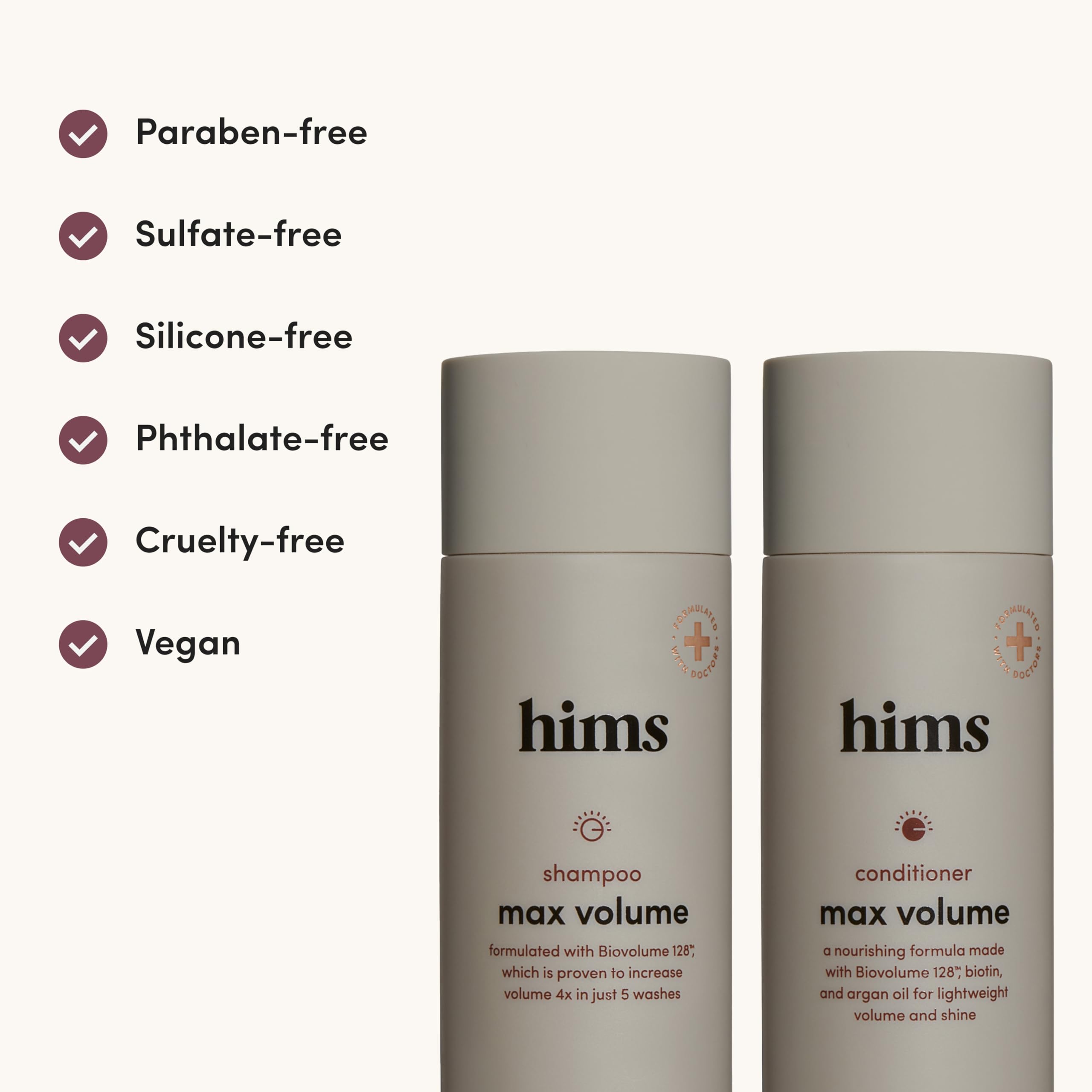 Hims Max Volume packaging box highlighting vegan ingredients.