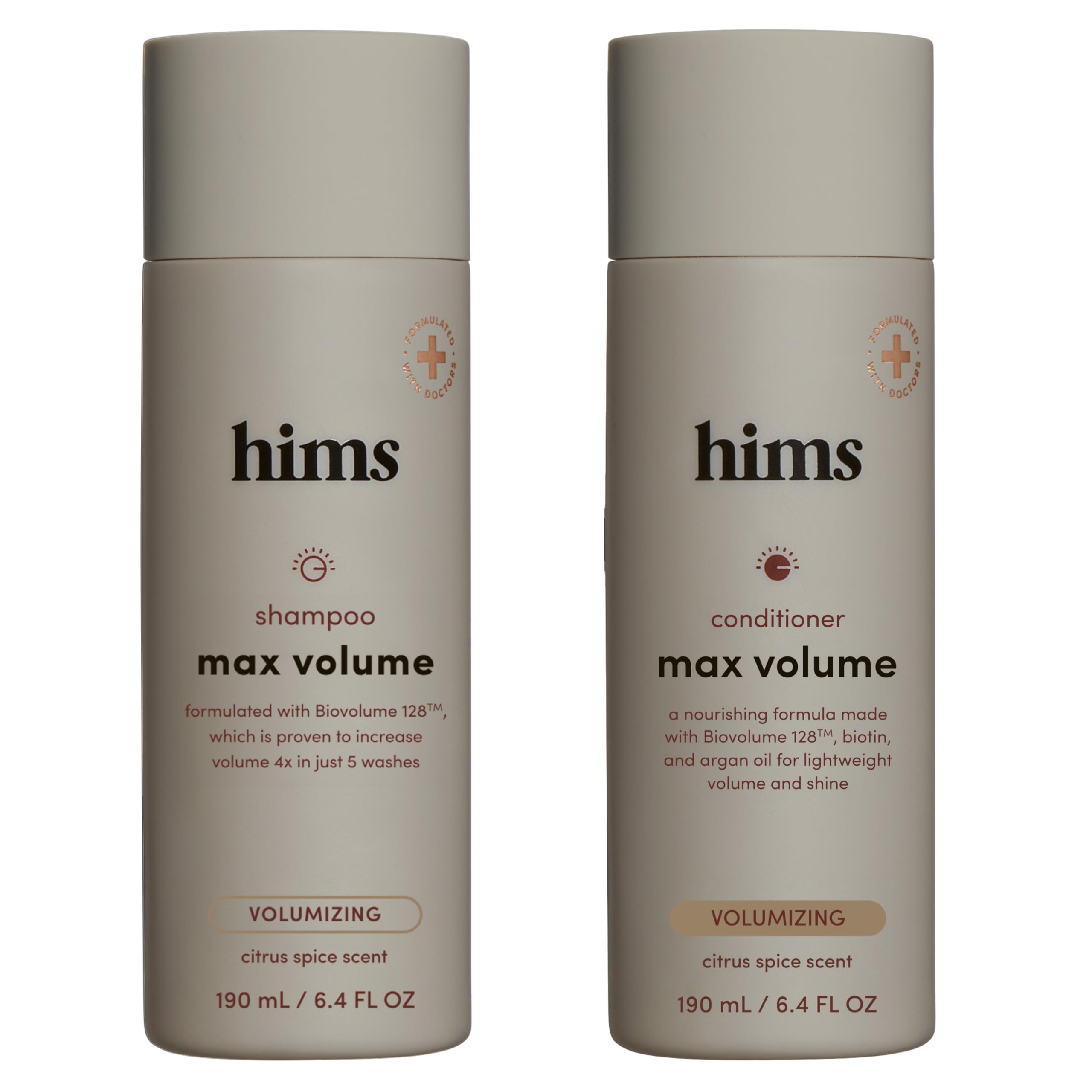 Hims Max Volume shampoo bottle with lightweight formula for fuller hair.