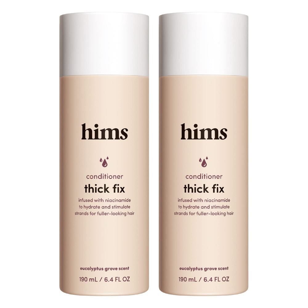 Hims Thick Fix Conditioner bottle-front view shows fuller-looking hair potential