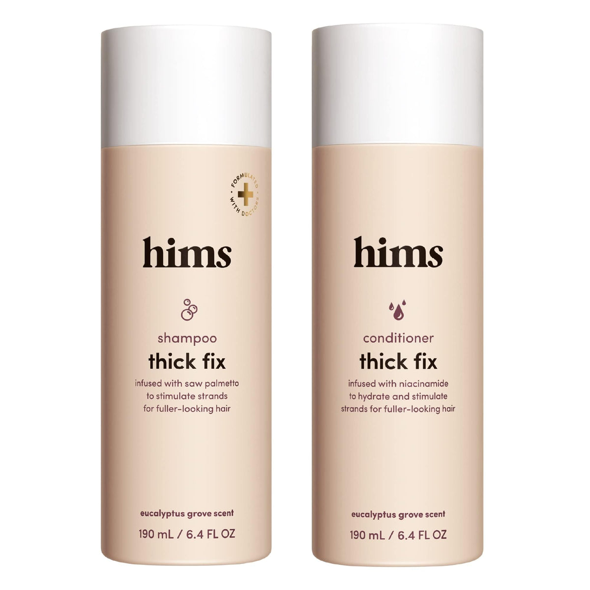 Hims Thick Fix Shampoo bottle for daily scalp refreshment and cleaner roots.