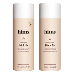 Hims Thick Fix Shampoo bottle for daily scalp refreshment and cleaner roots.
