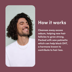 Hims Thick Fix Shampoo with eucalyptus scent for an invigorating shower.