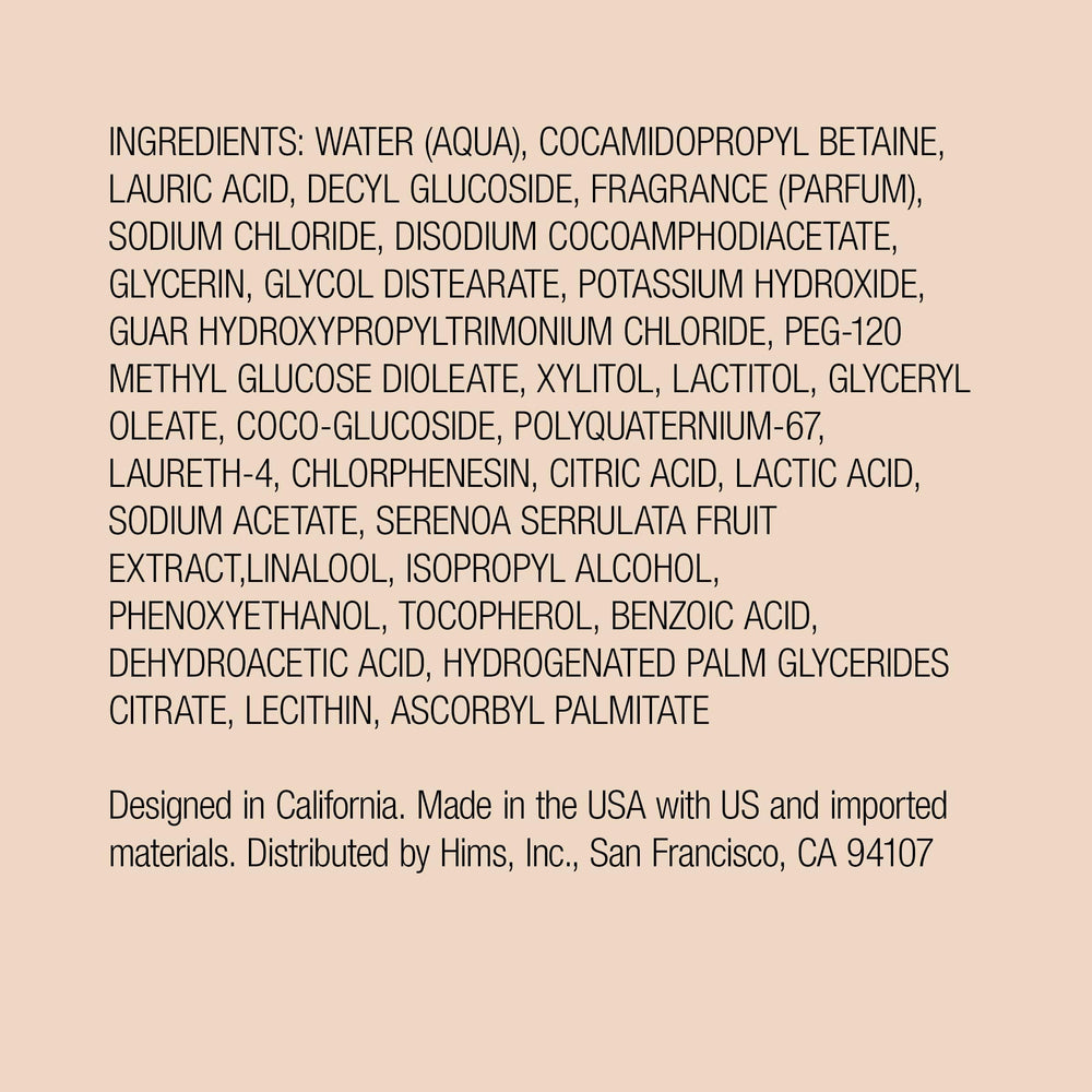 Hims Thick Fix shampoo ingredients panel emphasizes clean, vegan formula.