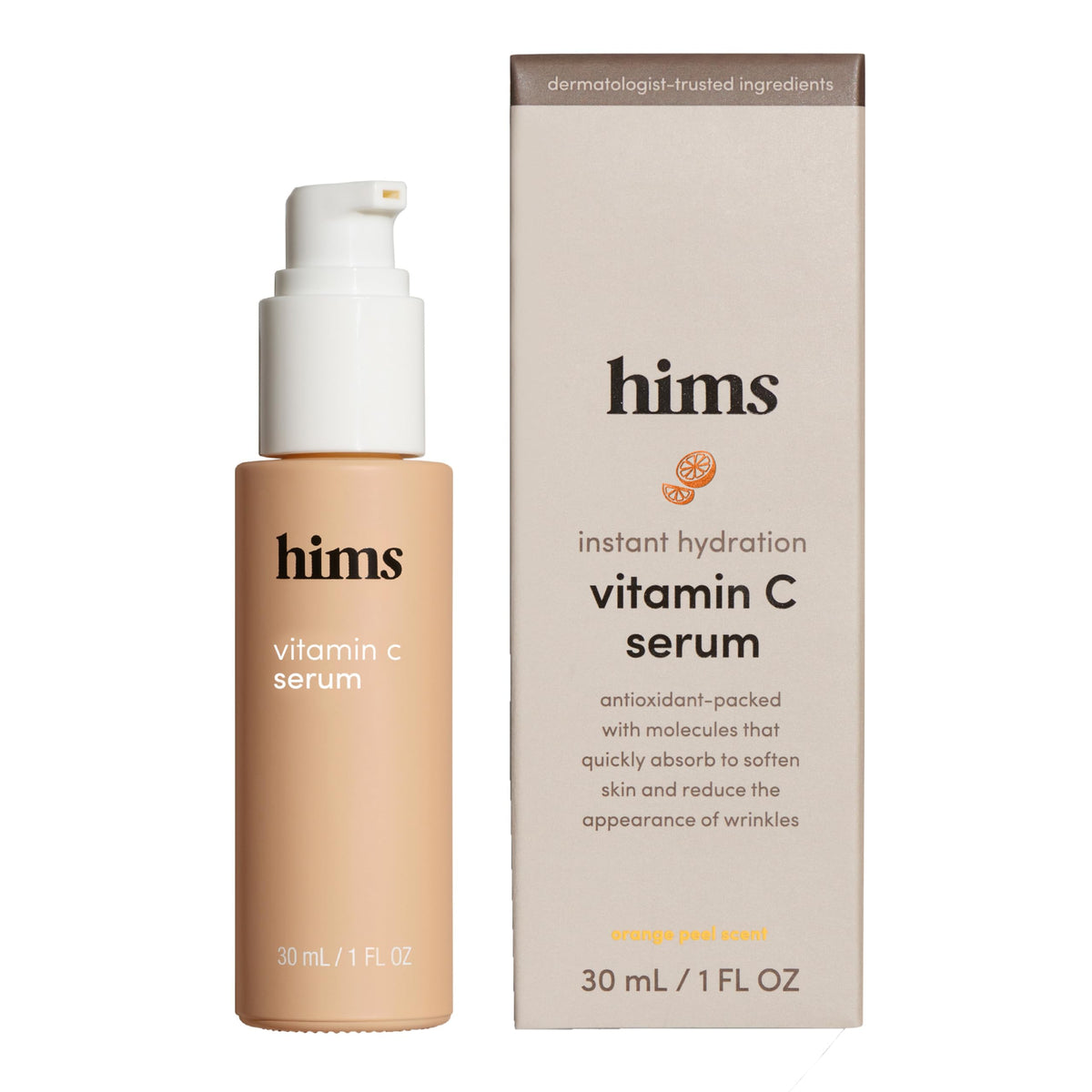 Hims Vitamin C Serum bottle with pump for daily brightness.