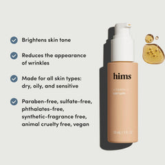 Brand label of Hims Vitamin C Serum highlighting clean ingredients.