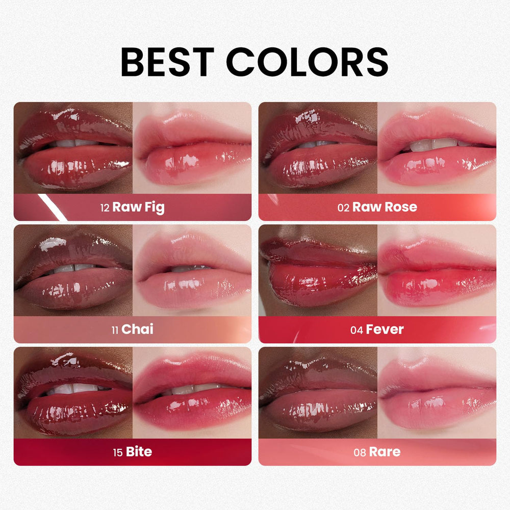 HINCE Raw Glow Lip Tint RAW ROSE on lips offers natural glass glow