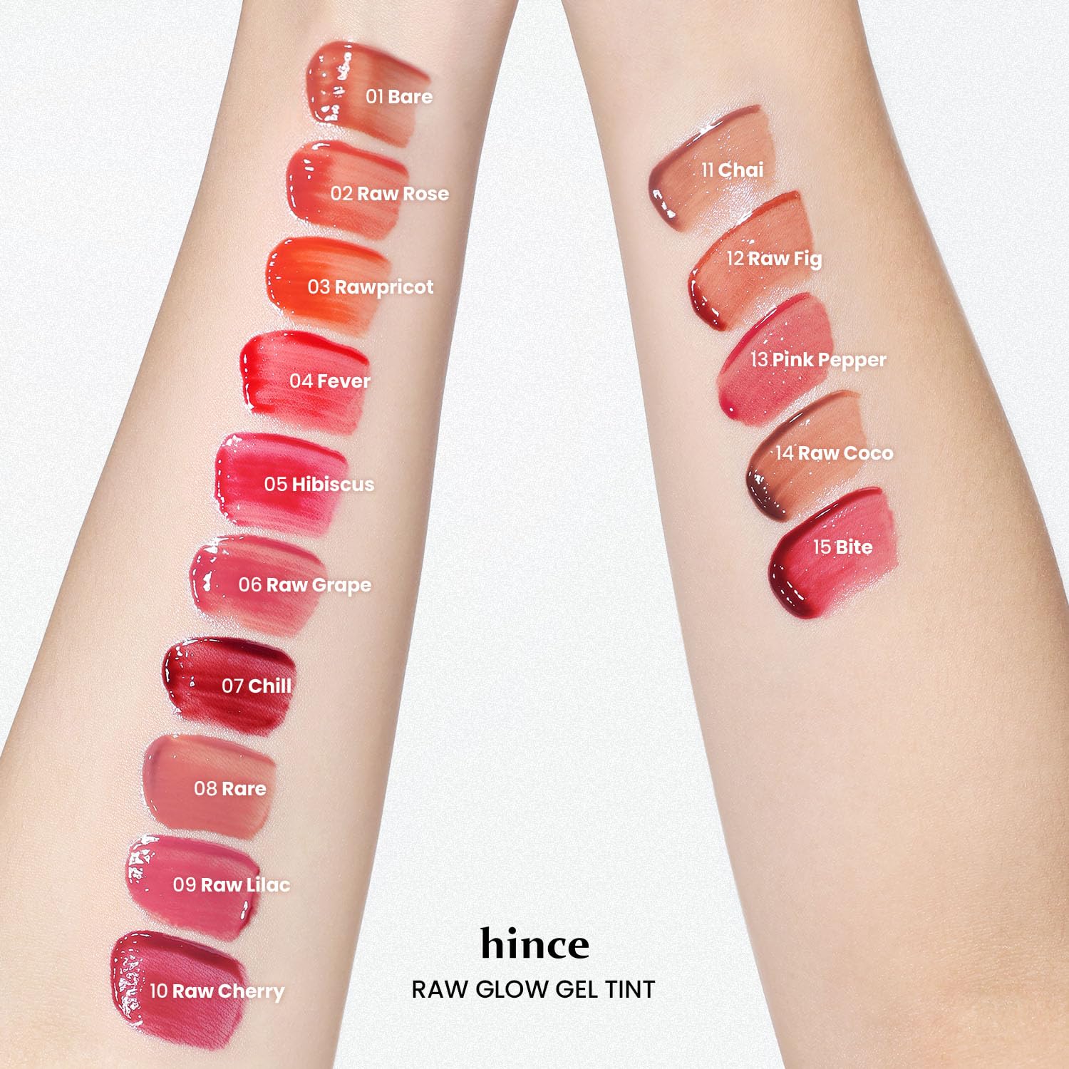 HINCE Raw Glow Lip Tint RAW ROSE versatile swatch for cool or warm tones