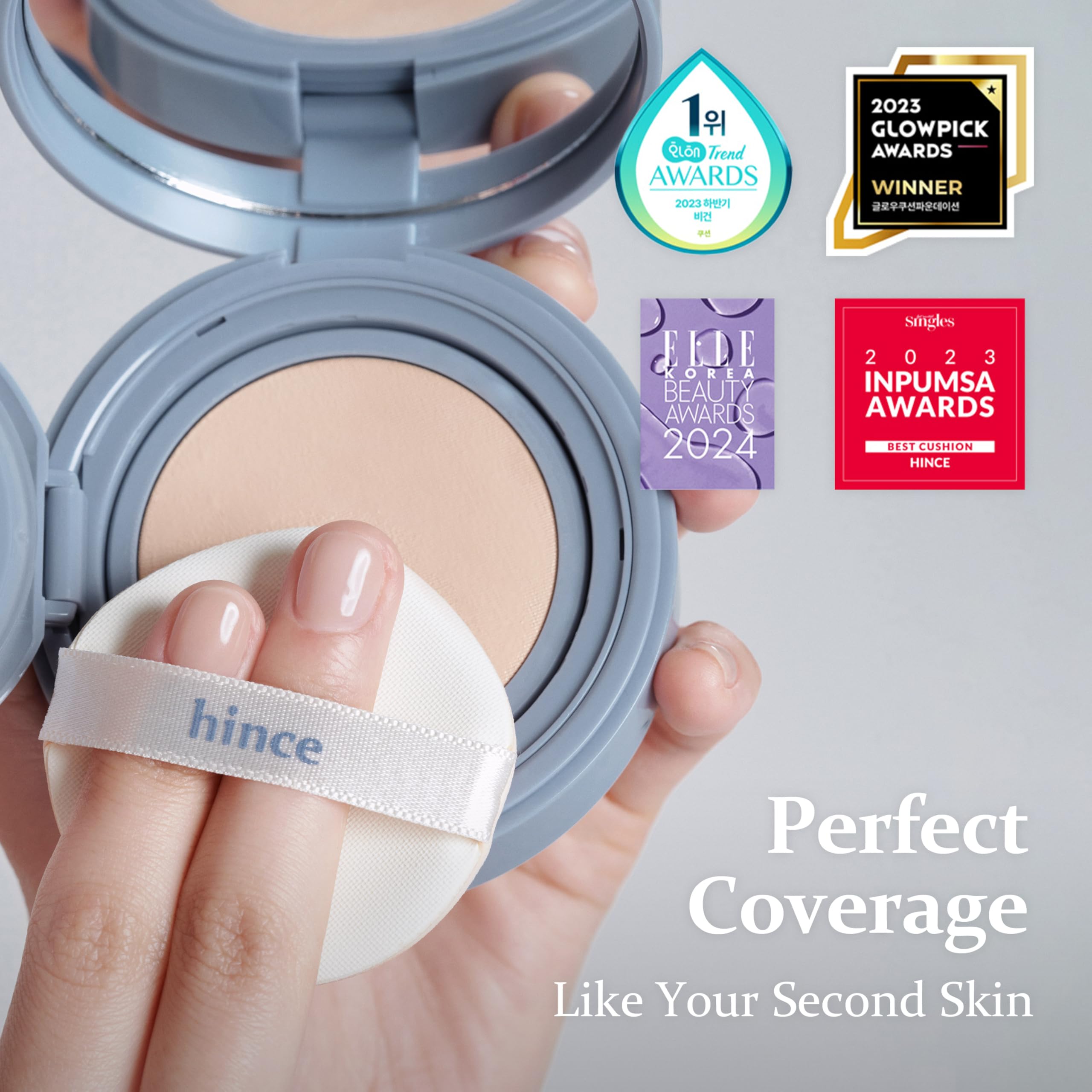 HINCE cushion shade range image highlights four tones for diverse skin