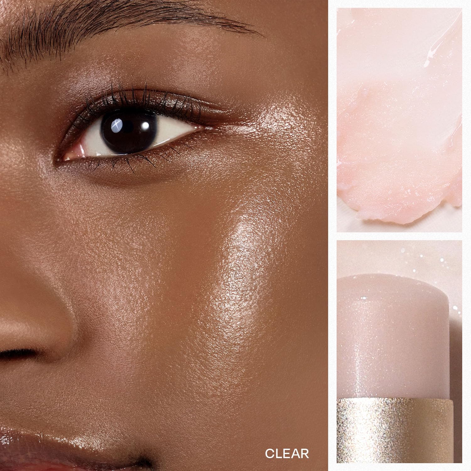 Close-up of balm as cream blush on cheek for natural flush.