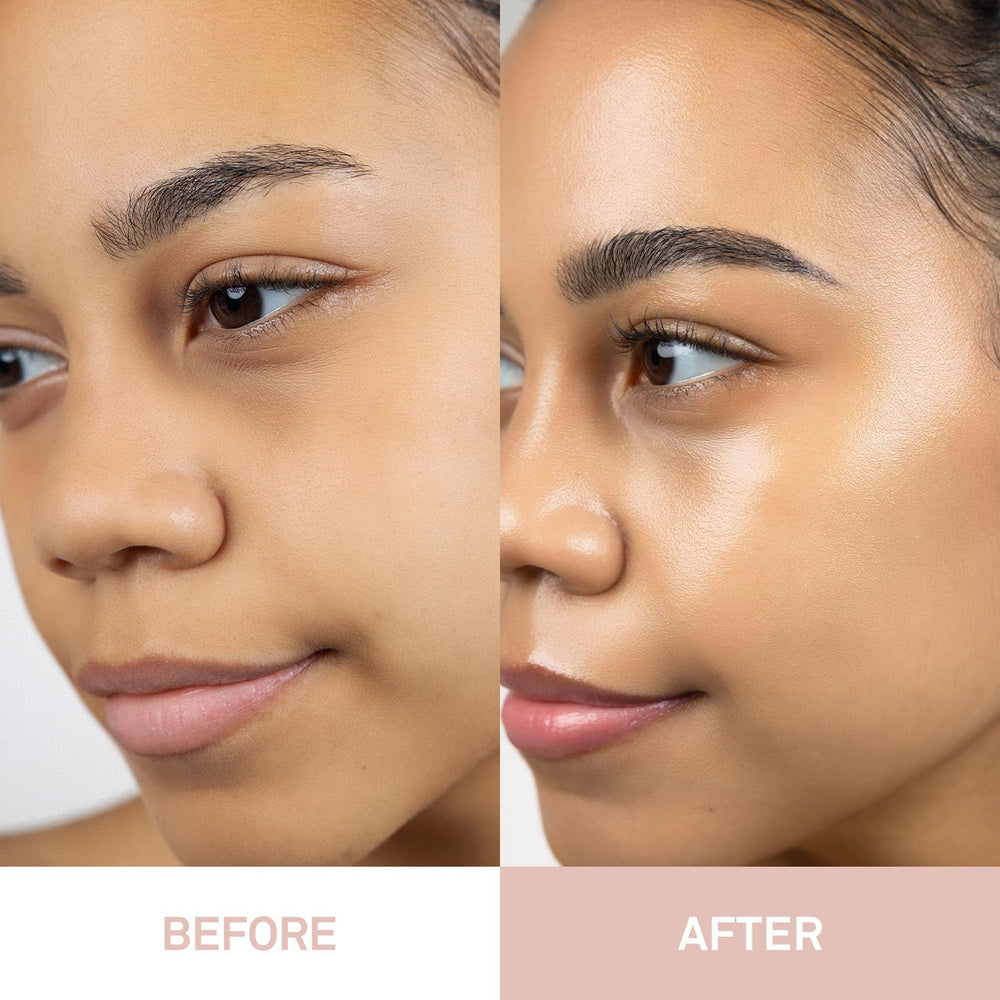 Multi-use stick shown as eyeshadow and lip glow.