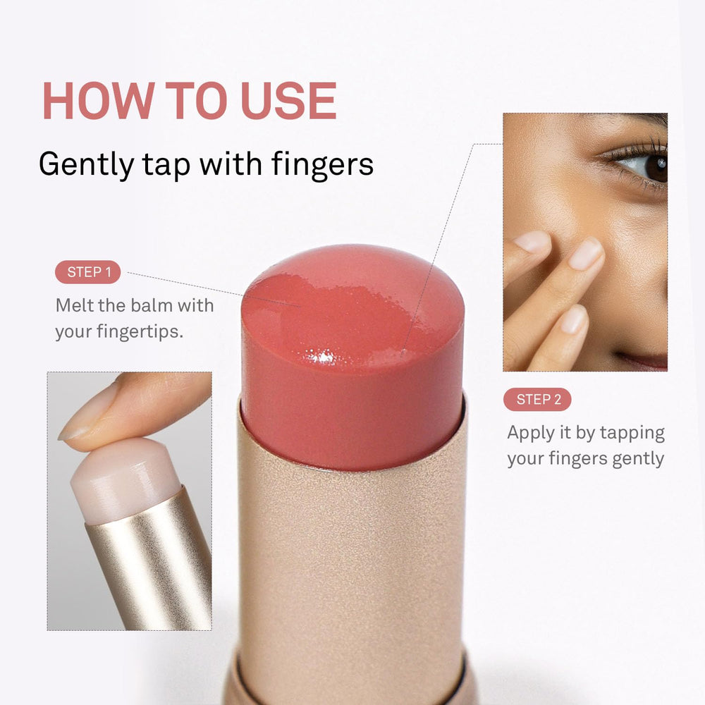 HINCE radiance balm showing natural sheer color with light-reflecting shimmer