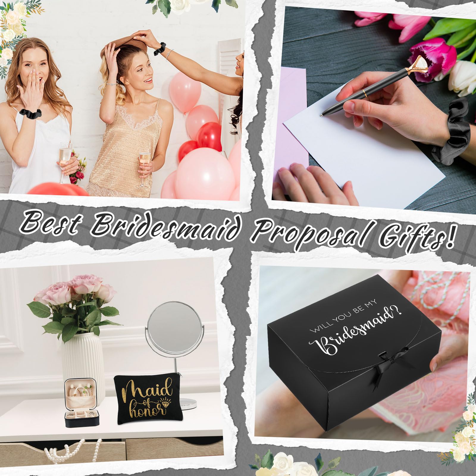 Hinly gift box with bow completes a polished bridesmaid proposal.