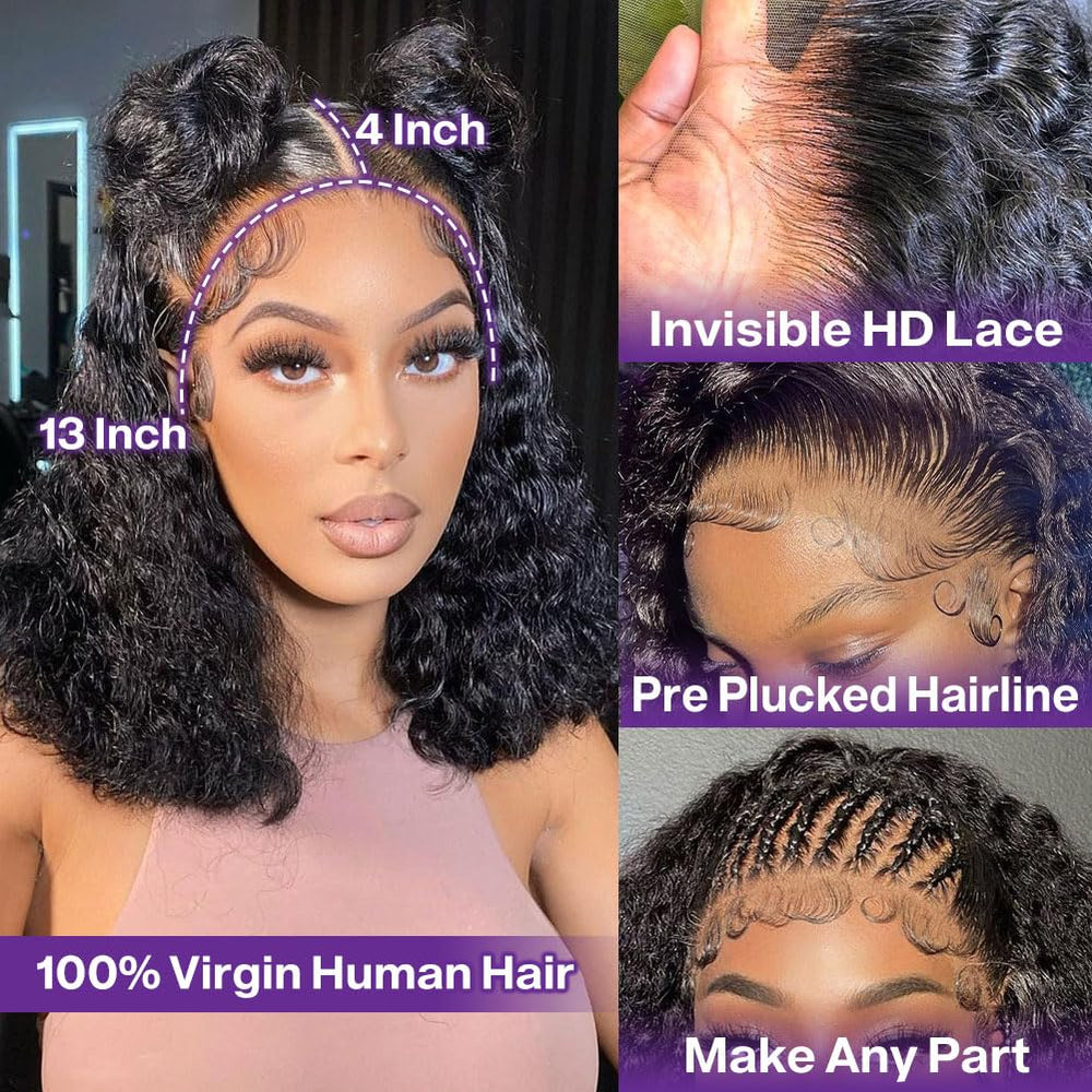 HIRIREMY Deep Wave Bob Wig side part for versatile styling