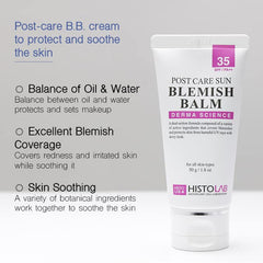 HISTOLAB Post Care Sun Blemish Balm on skin highlights blendable coverage and natural look.