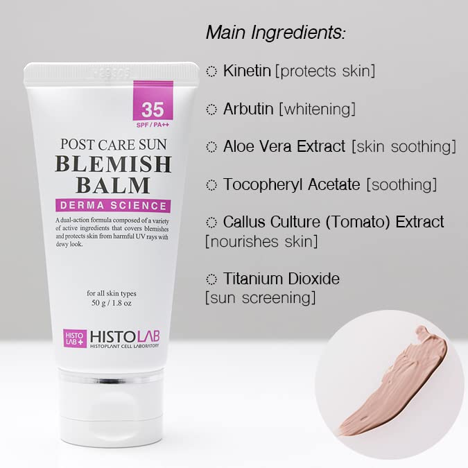 HISTOLAB Post Care Sun Blemish Balm SPF 35 PA++ label on tube for sun protection.