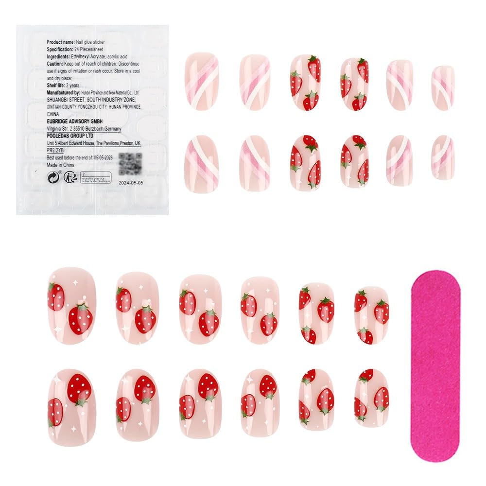 HJKDSFD glossy strawberry nails offering a durable, stylish finish.