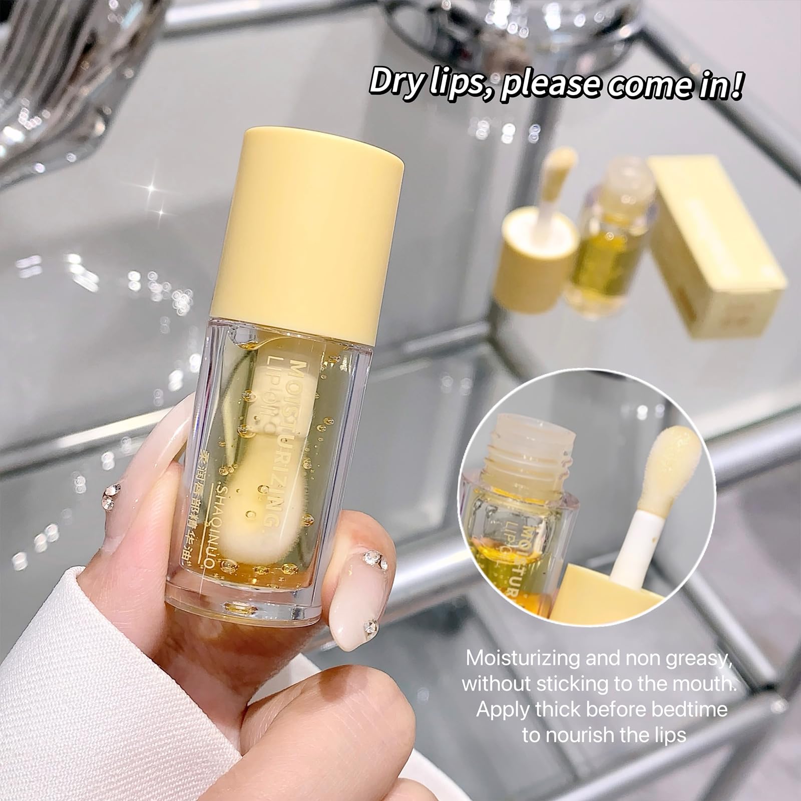 HJXUQIME candy-fruit scented lip oil brightens lips during daily routines.