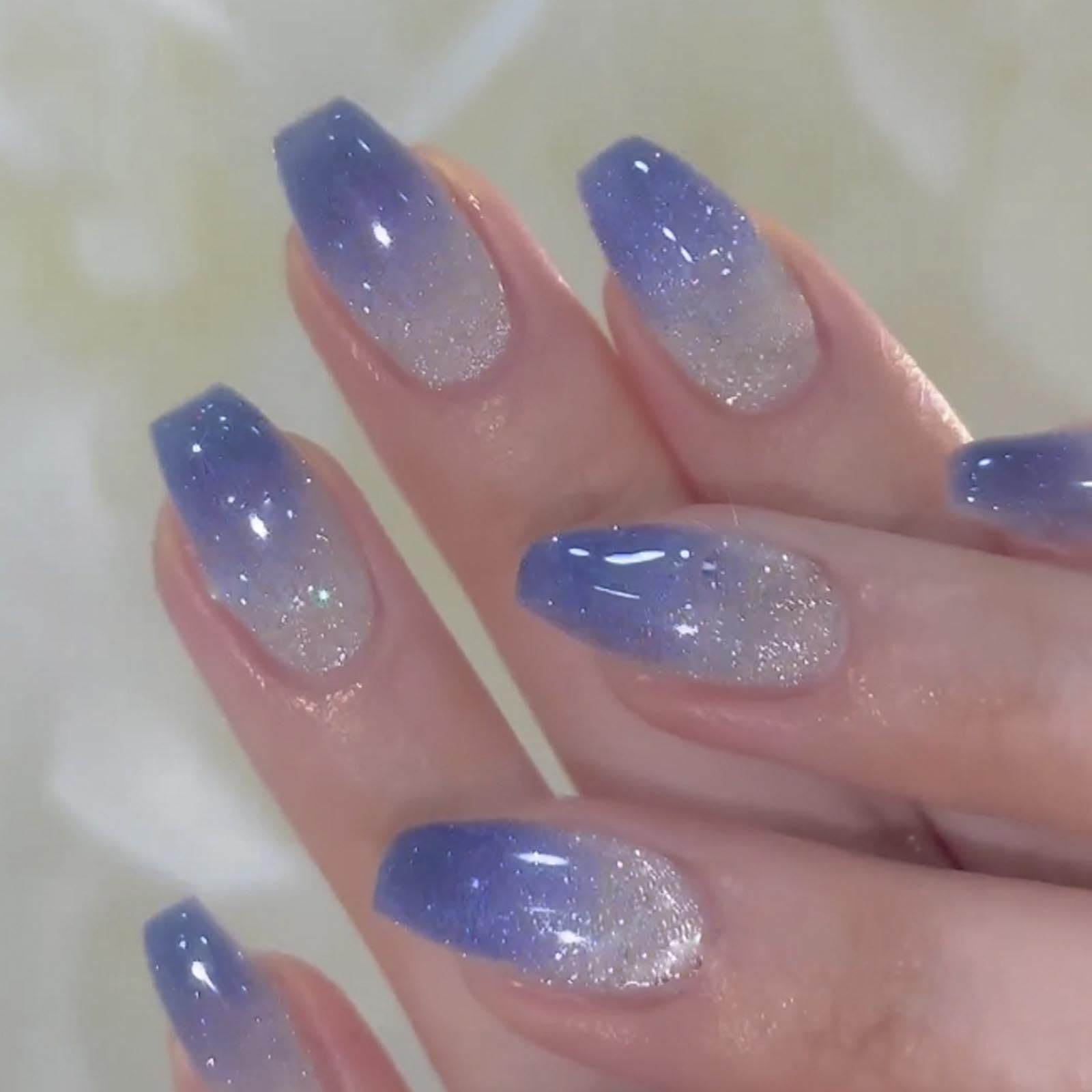 Hkanlre blue gradient bling coffin nails for stylish daily wear