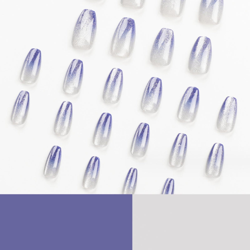 Hkanlre medium coffin nails with blue gradient bling for versatile looks