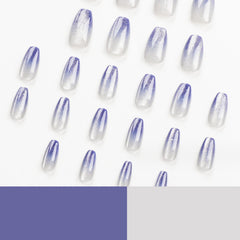 Hkanlre medium coffin nails with blue gradient bling for versatile looks