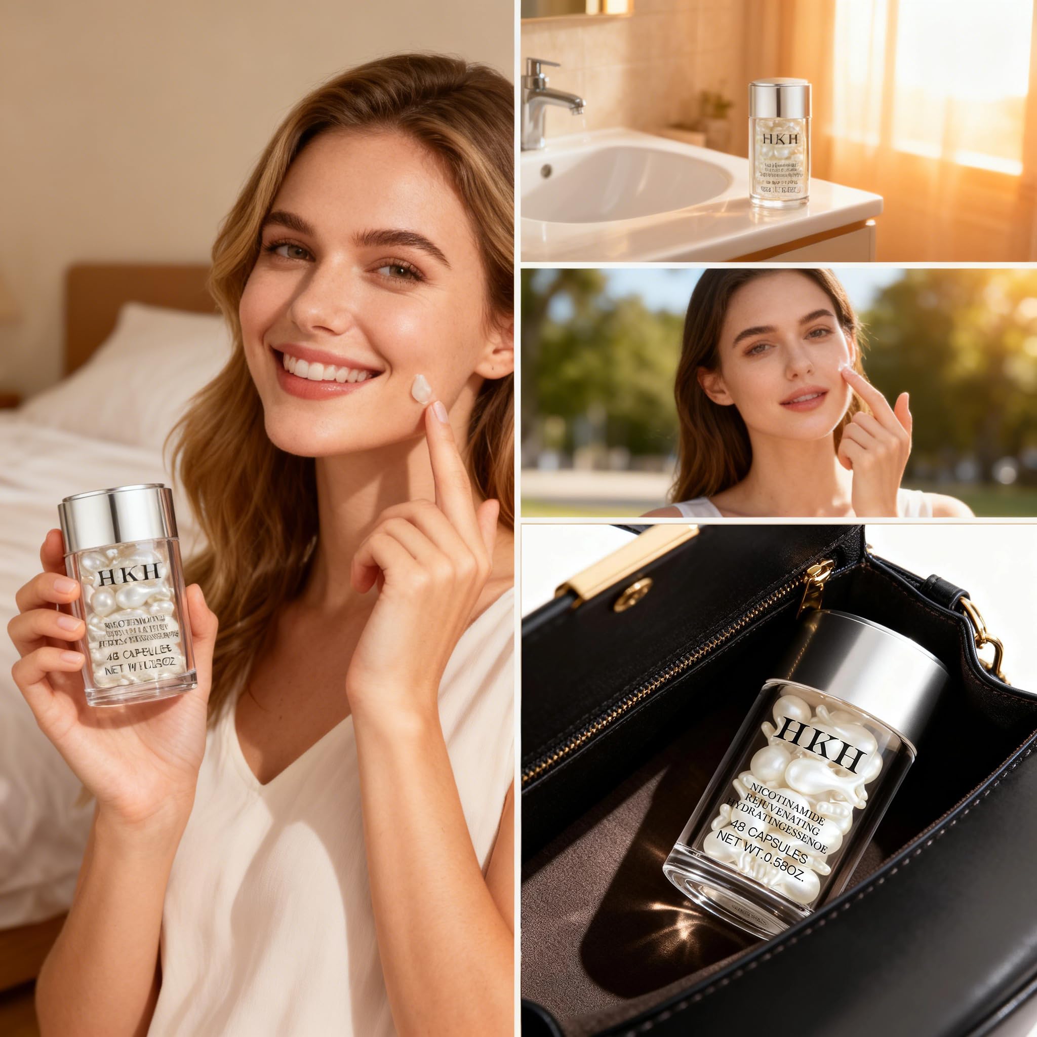 HKH packaging box for Niacinamide Serum Capsules highlights travel-friendly packaging