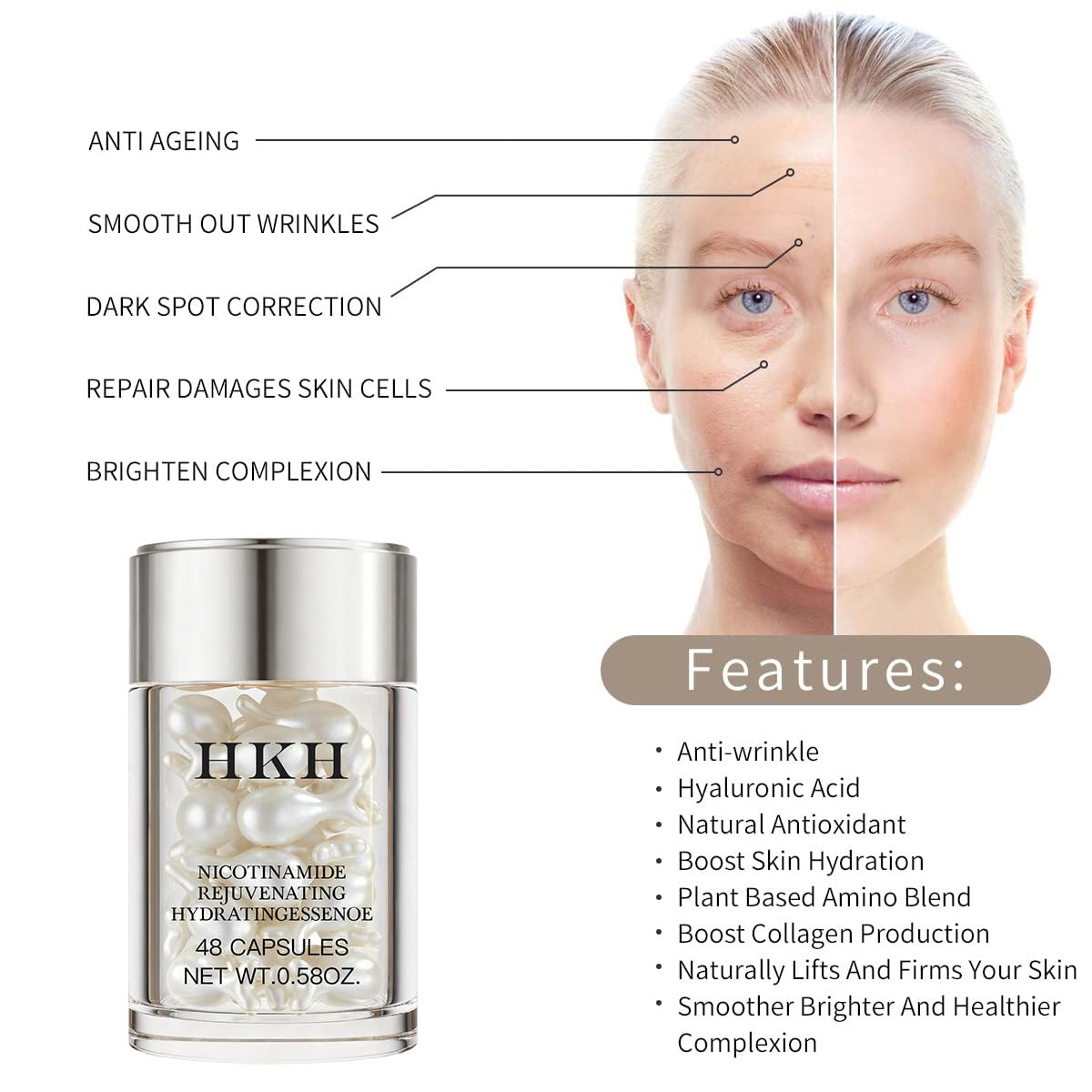 HKH Niacinamide Serum Capsules travel pack setup in a bag for on-the-go use