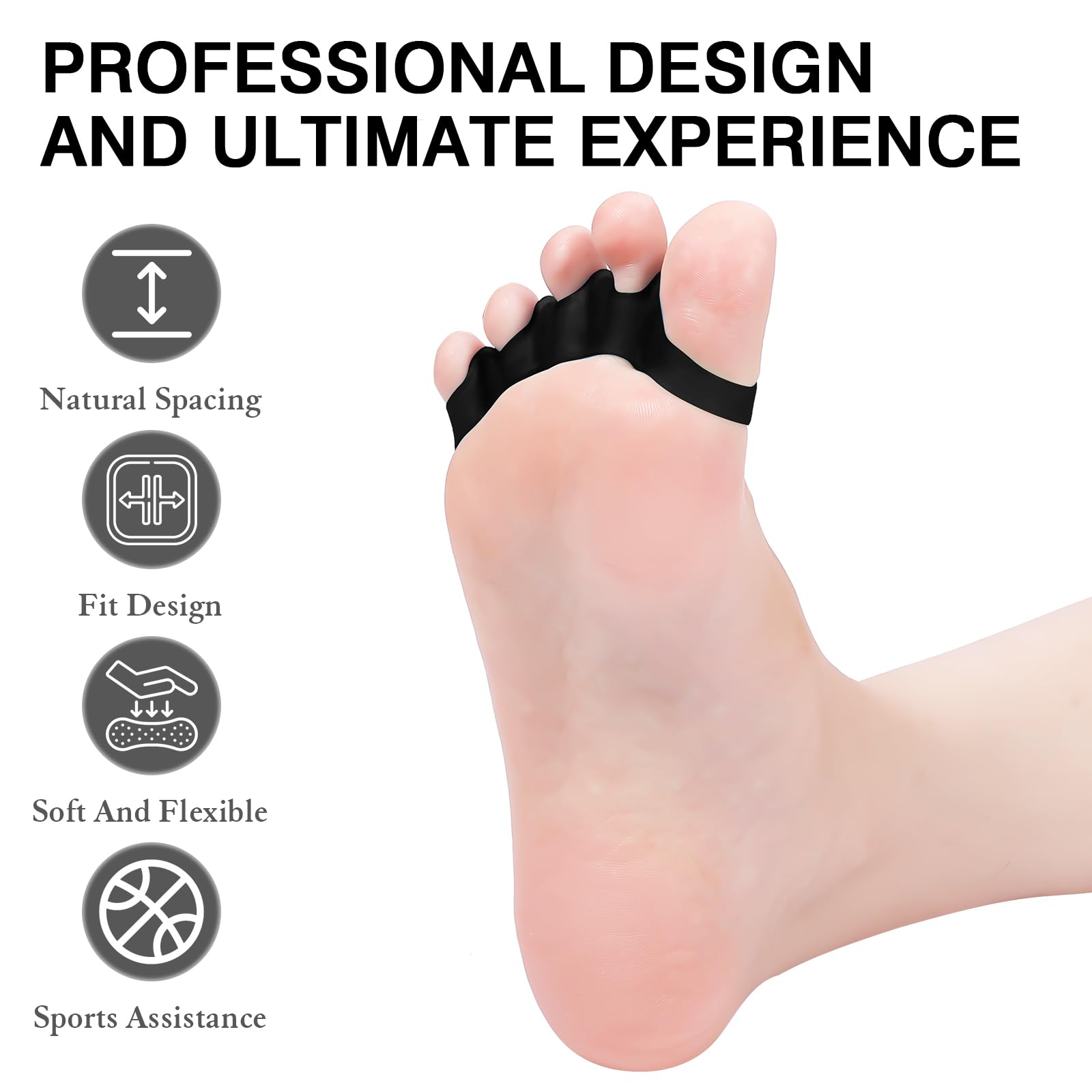 HLOES toe separators close-up demonstrates toe separation for foot comfort.