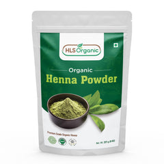 HLS ORGANIC henna powder packaging shows certified organic quality for hair coloring
