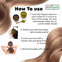 Close-up of HLS ORGANIC henna powder texture highlights natural plant-based color source