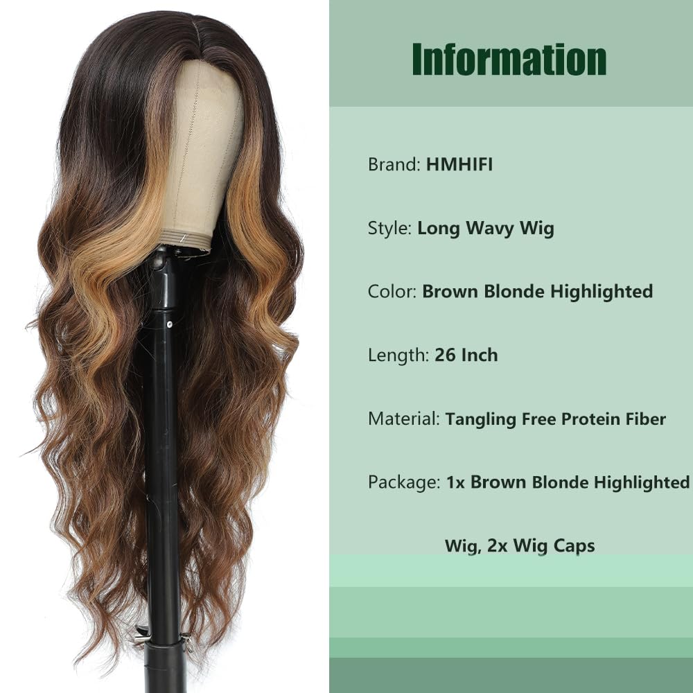 HMHIFI lace-part 26in brown blonde wig enhances elegant, natural-looking styling