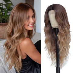 HMHIFI long brown balayage wig front view showing natural shine and balance